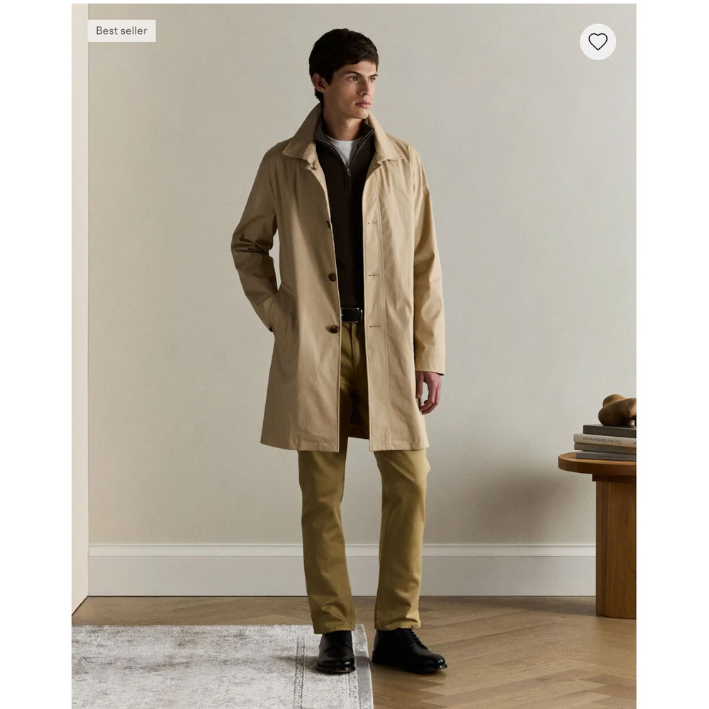 Quince Coat Mens XL Beige Comfort Stretch Trench Lined Organic Cotton Spring NEW